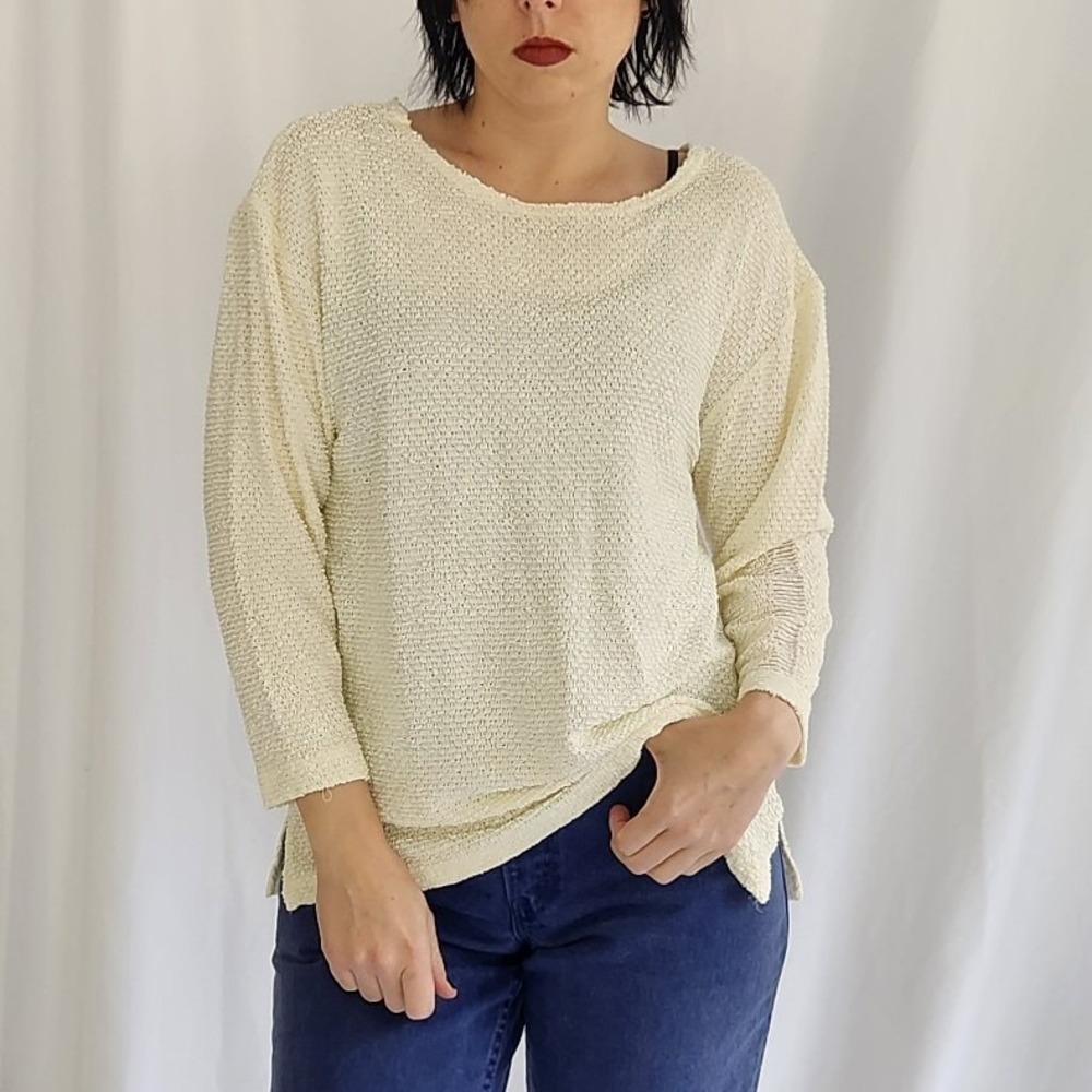 90s Ivory Textured Oversize Top